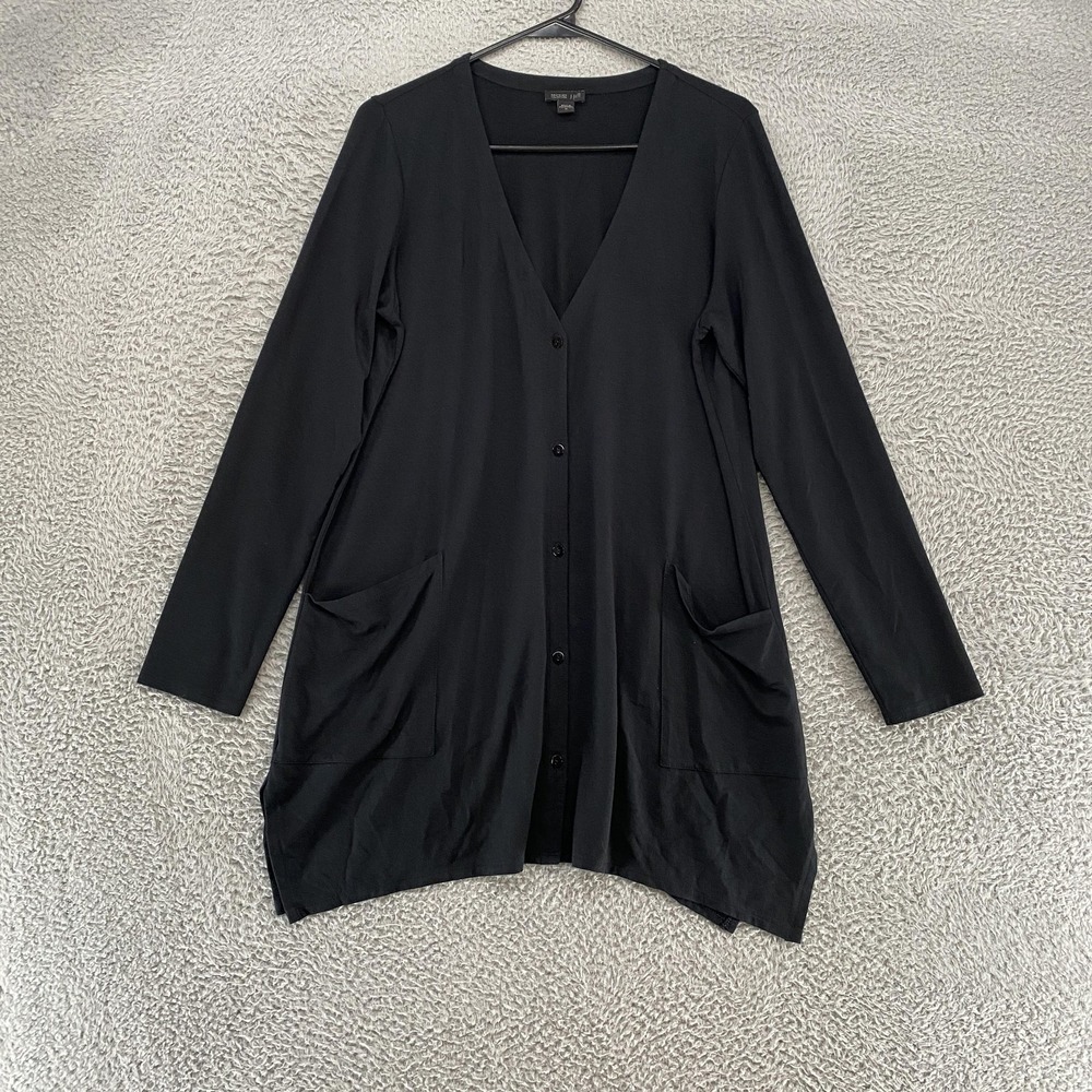 J Jill Wearever Cardigan Sweater Womens Medium Black Longline Minimalist Layer